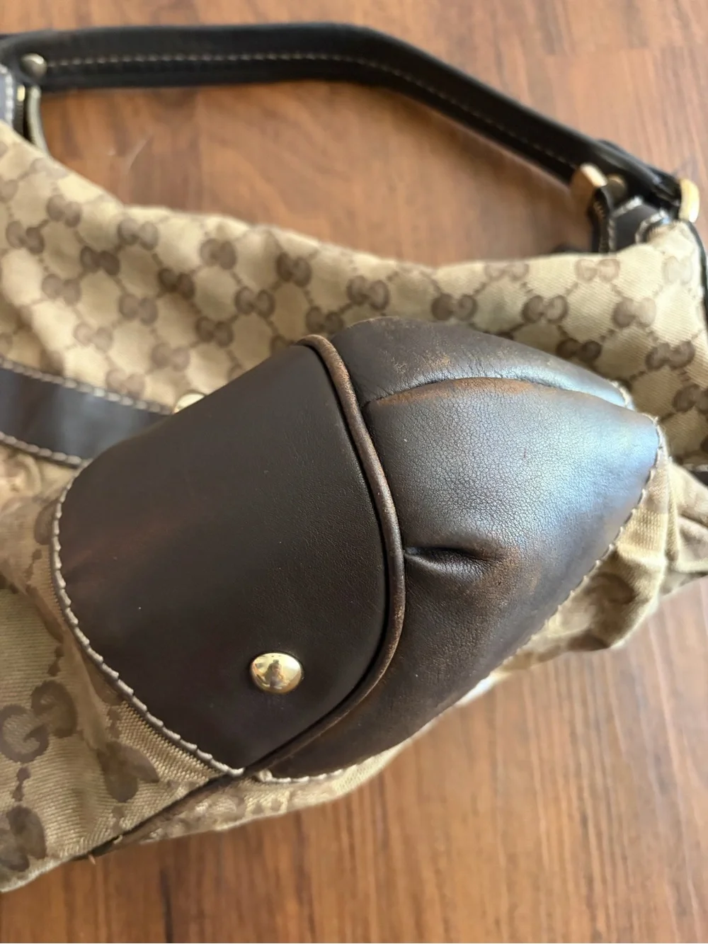AUTHENTIC Gucci Jackie Large Vintage Brown Monogram Canvas Shoulder Bag